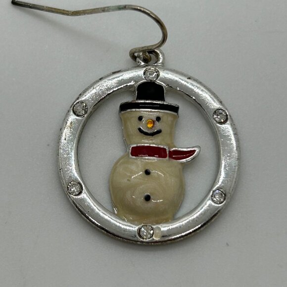 Vintage Kenneth Cole Snowman Earrings Pierced Silver-Tone Holiday Rhinestones - Picture 11 of 16